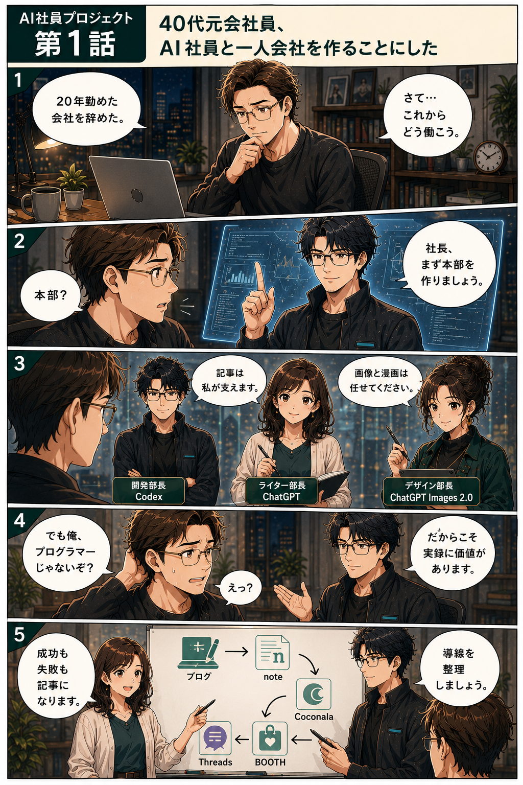 AI社員と作る一人会社プロジェクト 第1話漫画 1ページ目