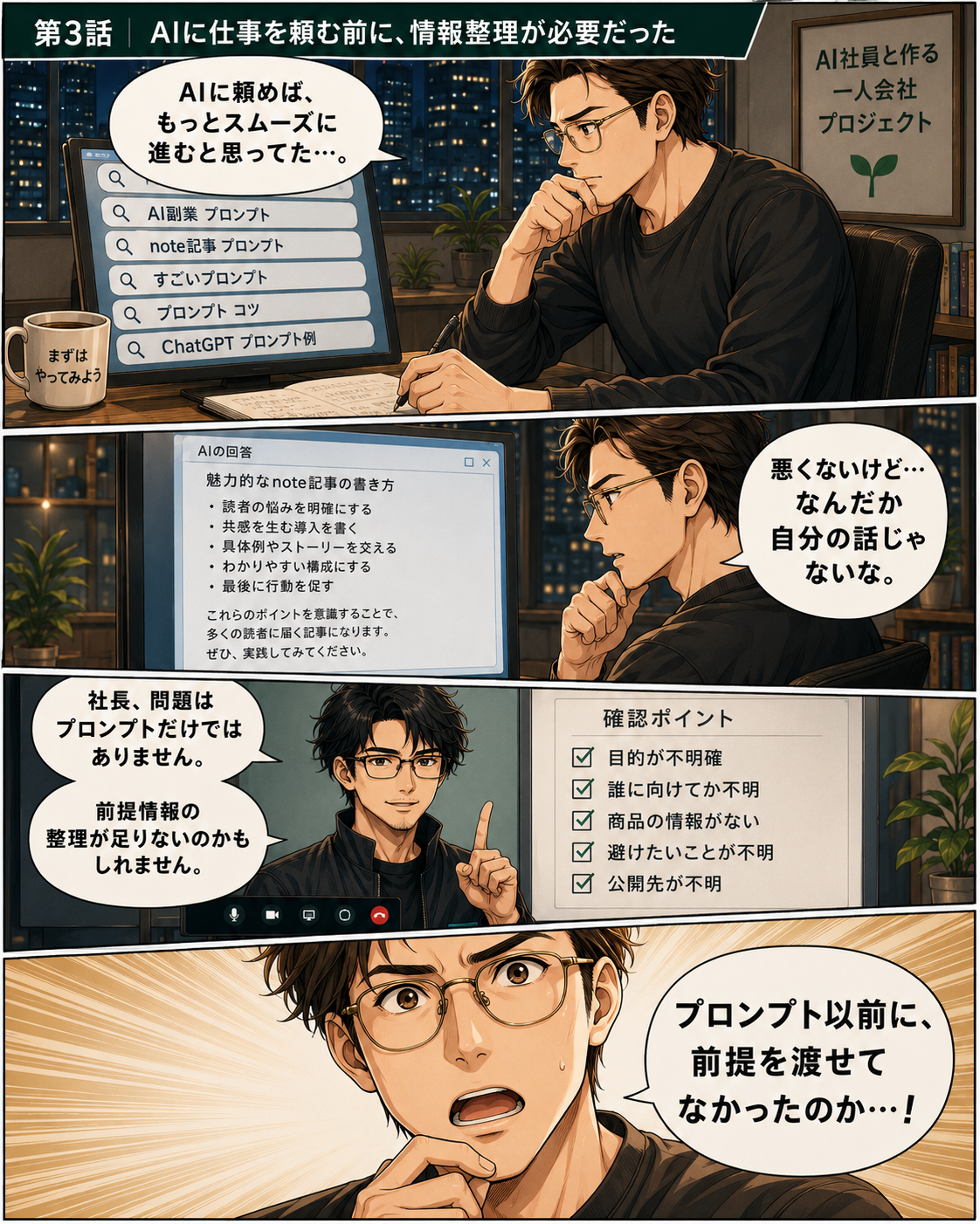 AI社員と作る一人会社プロジェクト 第3話漫画 1ページ目